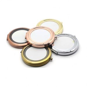 Wholesale Handheld Mini Makeup Mirror Double-Sided Folding Mirror with Metal Base Custom Logo DIY Photo Options - Product Image 1