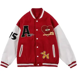 Custom Promotional Urban Casual Fashion Men's Polyester Cotton Patch Badge Flocking Varsity Jacket