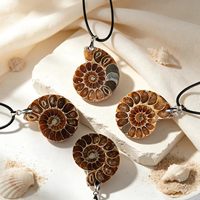 Collier pendentif en tranche d'ammonite naturelle avec sertissage clos, véritable ammonite, bijou de guérison en cristal pour anniversaire