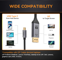 Câble vidéo USB-C vers DP haute définition 8K, câble USB Type C haute vitesse vers 1.4