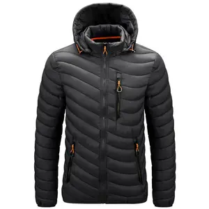 Zipper Jacket Ultra Light Down Jacket with Hood Soft Shell Long Sleeve Casual Wholesale Custom Winter Men&#39;s Windproof Nylon