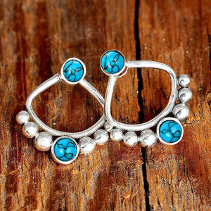 E4656 <b>Turquoise</b> <b>Ring</b> White <b>Gold</b> Geometric Bezel Setting Unisex Bohemia Style Daily Wear - Product Image 3