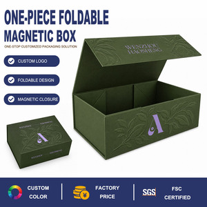 Boîte rigide magnétique en papier spécial vert foncé personnalisé, avec motif en relief et logo imprimé UV, pour emballage cadeau - Product Image 1