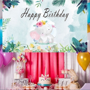 Toile de fond photographique populaire 150x100cm, motif éléphant mignon de dessin animé, pour décoration de fête d'anniversaire - Product Image 2