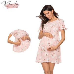 Vestido de Maternidad Mini Floral Rosa, Verano, Rayón, Jersey Transpirable, Ecológico, Antibacterial, Cintura Alta, Corte en A - Product Image 3