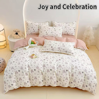 Ensemble de literie 4 pièces Princess, tissé, respirant, doux pour la peau, motif floral, ensemble de draps, housse de couette en polyester pour la maison et l'hôtel