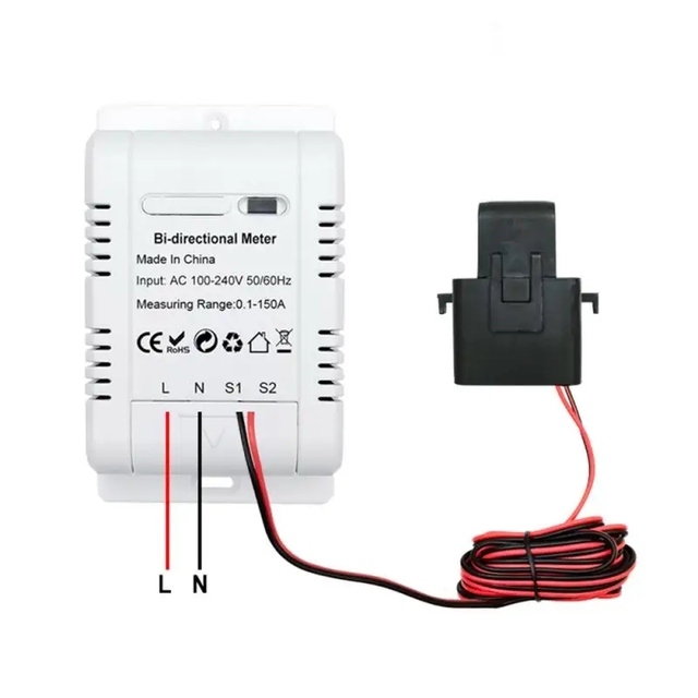 Tuya Wifi Smart Bi-directional Meter 150A Mobile Phone APP Monitor Solar 100V-240VAC PV Two-way Power