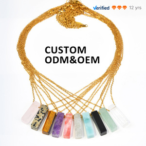 Avrupa Tarzı Toptan Altın Kaplama Kolye, Ham Pembe Kuvars Kolye Ucu, Kadınlar İçin Uzun Baget Kesim Doğal Taş Gerdanlık - Product Image 1