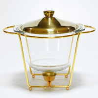 Plat à chafing en acier inoxydable de haute qualité avec couvercle en verre 4L, ensemble de restauration pour buffet, chauffe-plat à gaz pour événements hôteliers - Argent/Or, logo personnalisé