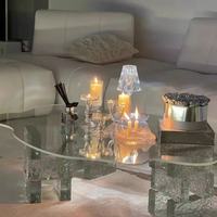 Table basse moderne en forme de nuage, acrylique transparent avec pieds en forme de bloc de glace pour salon