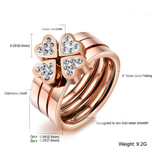 Anillo de trébol de cuatro hojas con diamantes de imitación en forma de corazón, oro rosa y oro bicolor para mujer, conjunto de joyería de regalo. - Product Image 2