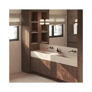 SHIHUI Natural Beige Stone Washbasin Sink Wall Mounted Floating Marble Hand Wash Basin Travertine Vanity Double Sinks