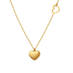 สร้อยคอชุบทองคำแท้แบบโชคเกอร์ ดีไซน์จี้รูปหัวใจคู่ ยอดนิยม - Product Image 1