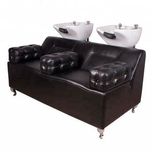 Cuencos y sillas triples para champú, cama negra para champú, lavabo de cerámica, muebles de belleza para salón de belleza - Product Image 2