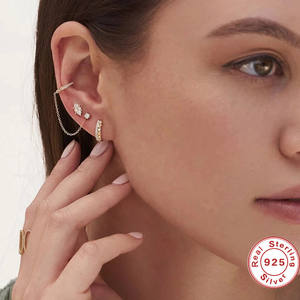 Pendientes de borla de circón de piedra CZ pequeños y bonitos de Plata de Ley 925 a la moda <span class=keywords><strong>sin</strong></span> agujeros para mujeres y niñas - Product Image 4