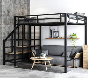 <span class=keywords><strong>Lit</strong></span> mezzanine personnalisé <span class=keywords><strong>adulte</strong></span> pleine grandeur en métal design moderne appartement en métal cadre de <span class=keywords><strong>lit</strong></span> queen en métal chambre à coucher lits surélevés en métal - Product Image 2