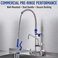 Robinet de cuisine commercial en laiton pulvérisateur en acier inoxydable mélangeur mural pré-rinçage 304ss industriel Flexible 2 trous pour hôtel