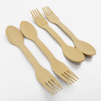 Fourchette-cuillère en bambou biodégradable certifiée FSC, 170 mm, écologique, jetable, pour pique-nique et fête