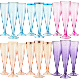 Flûtes à <span class=keywords><strong>champagne</strong></span> jetables en <span class=keywords><strong>plastique</strong></span> bon marché en gros avec bordure dorée personnalisée pour les coupes de fête de mariage Mimosa, gobelets à vin jetables - Product Image 3