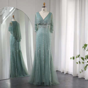 evening dresses with slits long Chic Sky Blue Lace Long Prom Dresses Off-the-shoulder Long Sleeve Unique  Evening Dress With Slit JKL3126 main image 1