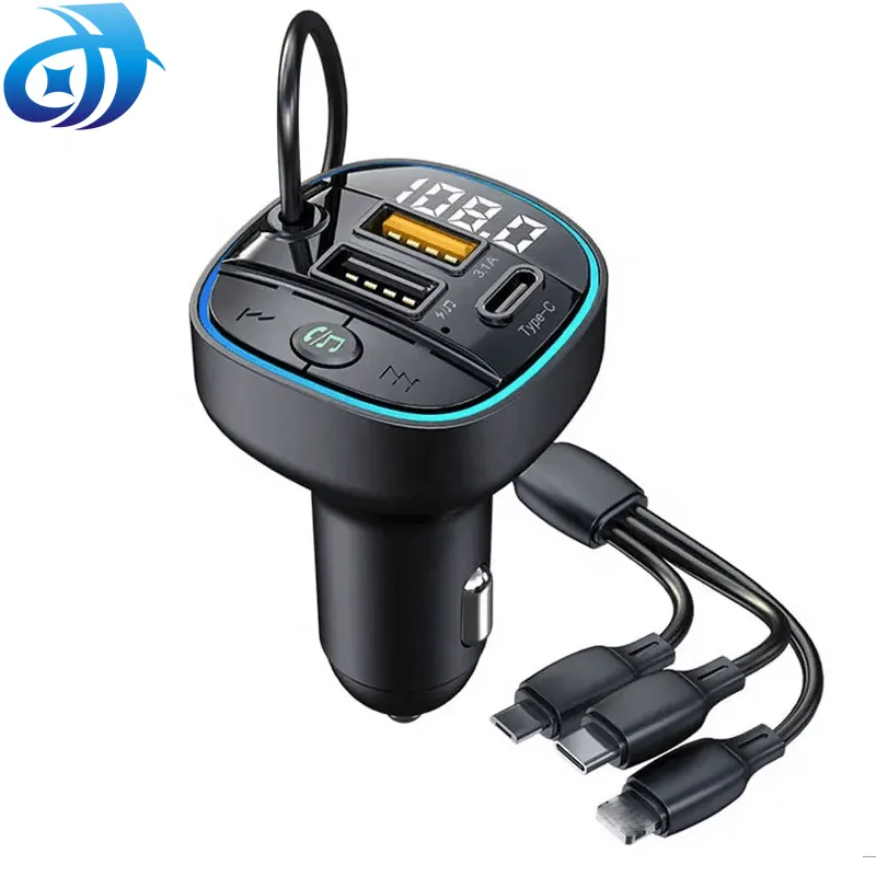 New Blue tooth Car Adapter with Dual Port USB Cables 3 in1 Phone Charger MP3 Player Blue tooth FM Transmitter for Car