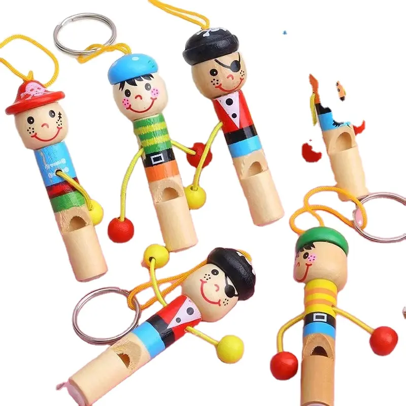 Low price Wooden cartoon whistle Key Chain Lovely whistling Musical Instruments gift wholesale