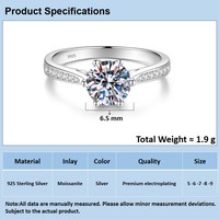 Bague Solitaire Française en Argent Sterling 925 avec Moissanite 1 Carat, Bague Ouverte Ajustable