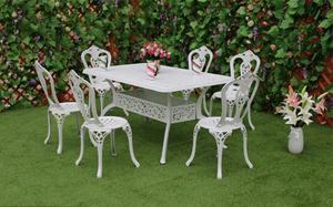 Ensemble <span class=keywords><strong>table</strong></span> à manger <span class=keywords><strong>ronde</strong></span> et chaises d'extérieur en <span class=keywords><strong>fer</strong></span> <span class=keywords><strong>forgé</strong></span> pour patio en métal blanc Ensemble de chaises en fonte d'aluminium pour meubles de jardin et de jardin - Product Image 5