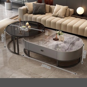 Tavolo da caffè ovale moderno di lusso italiano con piastra di roccia Set in metallo mobili per la casa per soggiorno on-line servizio di tè - Product Image 4