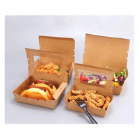 Boîte d'emballage alimentaire jetable en papier kraft blanc avec fenêtre, personnalisable avec logo imprimé, pour salades et plats à emporter, à prix abordable