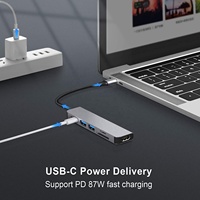 Hub USB Type C 6 en 1 avec 2 ports USB-A, charge PD et lecteur de carte TF/SD pour MacBook Pro et iPad Pro et plus