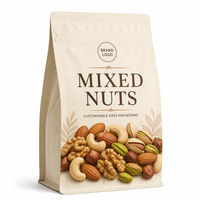 Sachet d'emballage personnalisé pour noix, grande capacité 500g 1kg, avec fermeture zip, en feuille d'aluminium et papier kraft, qualité alimentaire, pochette stand-up à fond plat et soufflet latéral