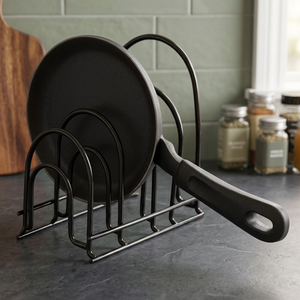 Black Metal Pot <b>Rack</b> <b>Storage</b> Holder Single Tier Circular Design <b>for</b> Kitchen Use Minimalist Style Standing Type Non-Foldable - Product Image 3