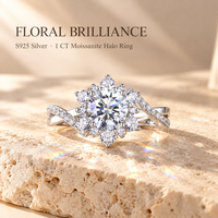 Bague de fiançailles pour femme en moissanite 1 carat, argent sterling 925, taille brillant rond, avec halo floral en zircon cubique et tige torsadée infinie pavée