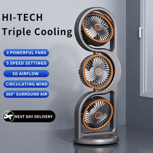 Triple Head Desk <b>Usb</b> Rechargeable 5 Speeds Quiet Oscillating Portable <b>Mini</b> Desktop <b>Fan</b> for Office Home - Product Image 3