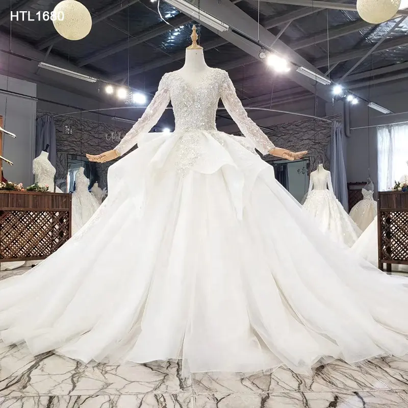 Jancember HTL1680 Bianco Di Lusso di Fascia Alta Abito Da Sposa In Raso Abito Da Sposa