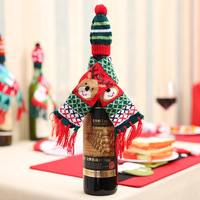 Ensemble de Noël 2 pièces en polyester de haute qualité de la marque KIVA : pull tricoté, bonnet de Père Noël, écharpe, housse de bouteille de vin, jouets à coudre et à tisser