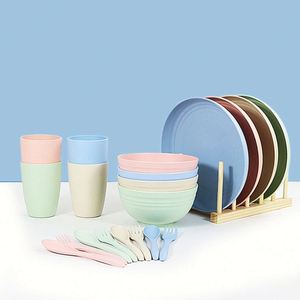 Juegos de Vajilla de Paja de Trigo, Platos, Tazones y Tazas, Vajilla de Plástico Ligera e Irrompible para Acampar, Apta para Microondas y Lavavajillas - Product Image 3