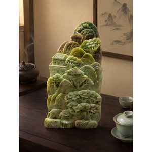 Sculpture paysagère de style Shoushan en jade serpentin pour la manifestation, la force et la prospérité Poids 2370 g - Product Image 3