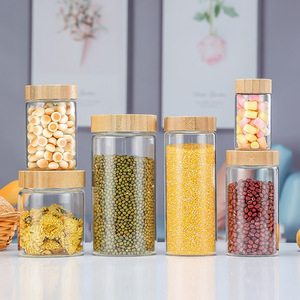 Bán buôn lọ thủy tinh với kín tre có nắp đậy nhà bếp rõ ràng <span class=keywords><strong>container</strong></span> cho thực phẩm lưu trữ của hàng khô kẹo gia vị cà phê đậu - Product Image 3