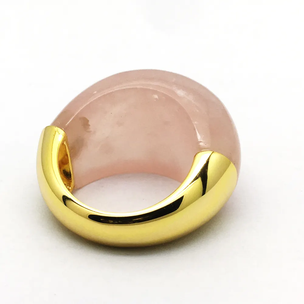 Gioiello Vintage di lusso personalizzato naturale vera gemma grande rosa quarzo rosa Cabochon pietra 18K anello in oro per regalo