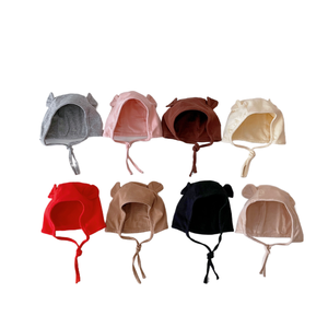 Bonnet <span class=keywords><strong>bébé</strong></span> unisexe couleur crème avec oreilles d'ours mignonnes, protection auditive, bonnet à nouer, uni teint - Product Image 4
