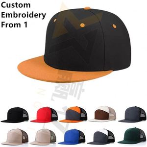 Vintage 6 Panel <b>Flat</b> Bill Mesh <b>Men</b> Surf Sports Gorros Trucker Snapback Baseball Hat <b>Cap</b> With Custom Logo Leather Applique Patch - Product Image 1