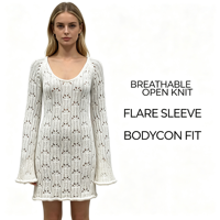 Robe longue en maille blanche à manches longues pour femme, style pointelle, qualité supérieure, fabrication OEM & ODM, vente en gros, collection Marseille Maxi