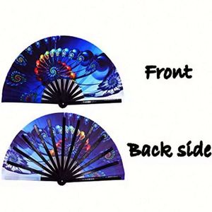 พัดมือเรฟคลัค โครงไม้ไผ่ 33 ซม. พัดกังฟู ผ้าคลุมพัดแบบพับได้ ทำจากไนลอน สำหรับไนท์คลับ - Product Image 1