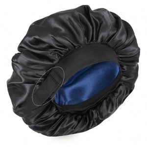 Bonnet de nuit en satin double couche réglable pour femmes noires, réversible, pour cheveux bouclés - Product Image 1