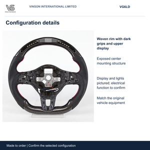 Volante de Fibra de Carbono para Volkswagen Golf, Configuración Seleccionada con Centro Abierto VG6LD - Product Image 2
