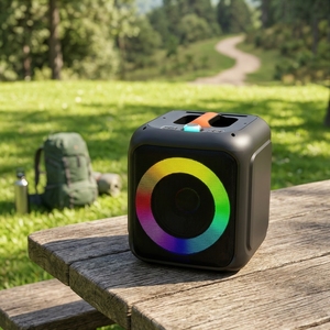 Haut-parleur <span class=keywords><strong>Bluetooth</strong></span> portable 40W 10 pouces avec tige de transport, karaoké, microphone unique, éclairage RGB, pour extérieur et soirées - Product Image 5