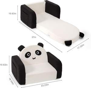เก้าอี้เด็กปรับเปลี่ยนได้ 2in1 ลายปักแพนด้าน่ารักจากโรงงาน OEM สำหรับเด็กเล็ก ใช้ได้ทั้งเป็นโซฟาเด็กแสนสบายและเก้าอี้เอนหลัง - Product Image 2