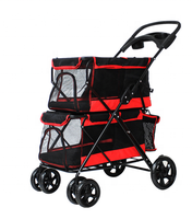 Chariot de transport pour animaux de compagnie à double étage de luxe à 4 roues, poussette double couche pour chiens et chats